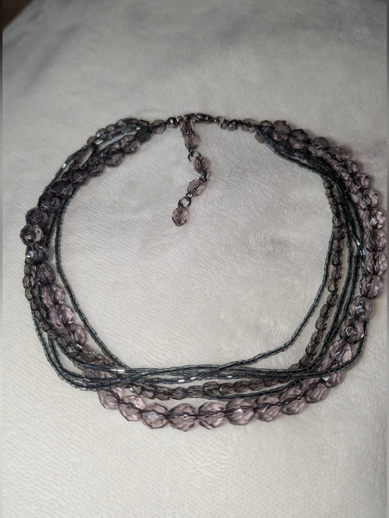 Jewelry - Heavy Glass Crystal Multi-Strand Statement Necklace – Smoky Plum Gunmetal